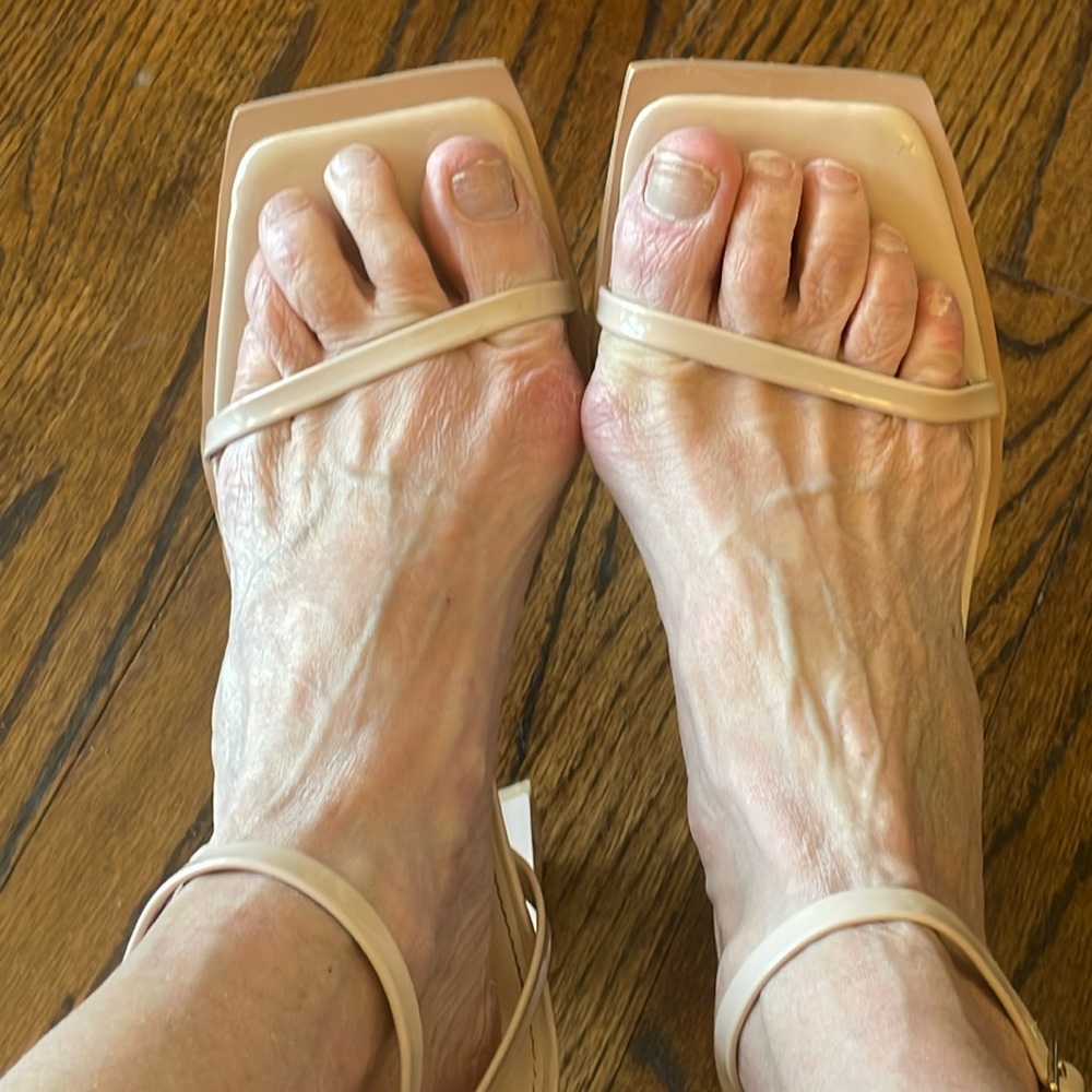 Nasty Gal beige patent strappy heels